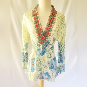Gorgeous Sundance Womens 100% Silk Long Sleeve Blouse.  S: S Pristine Condition!
